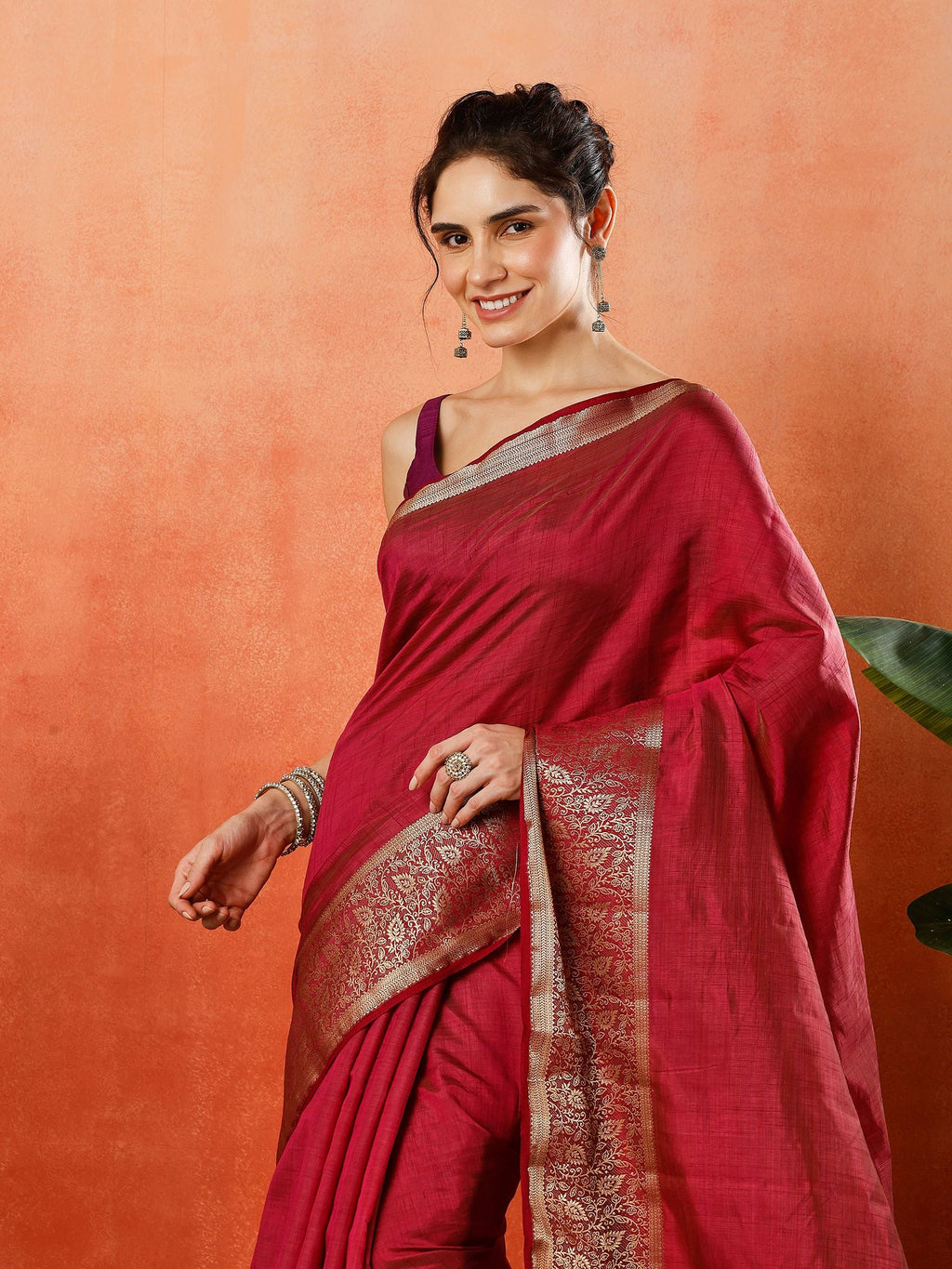 Wine Zari Work Art Silk Saree