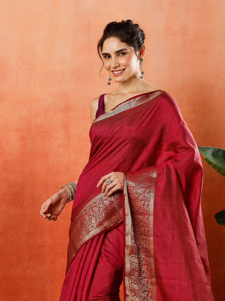 Wine Zari Work Art Silk Saree