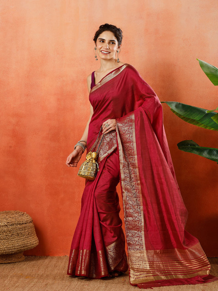 Wine Zari Work Art Silk Saree