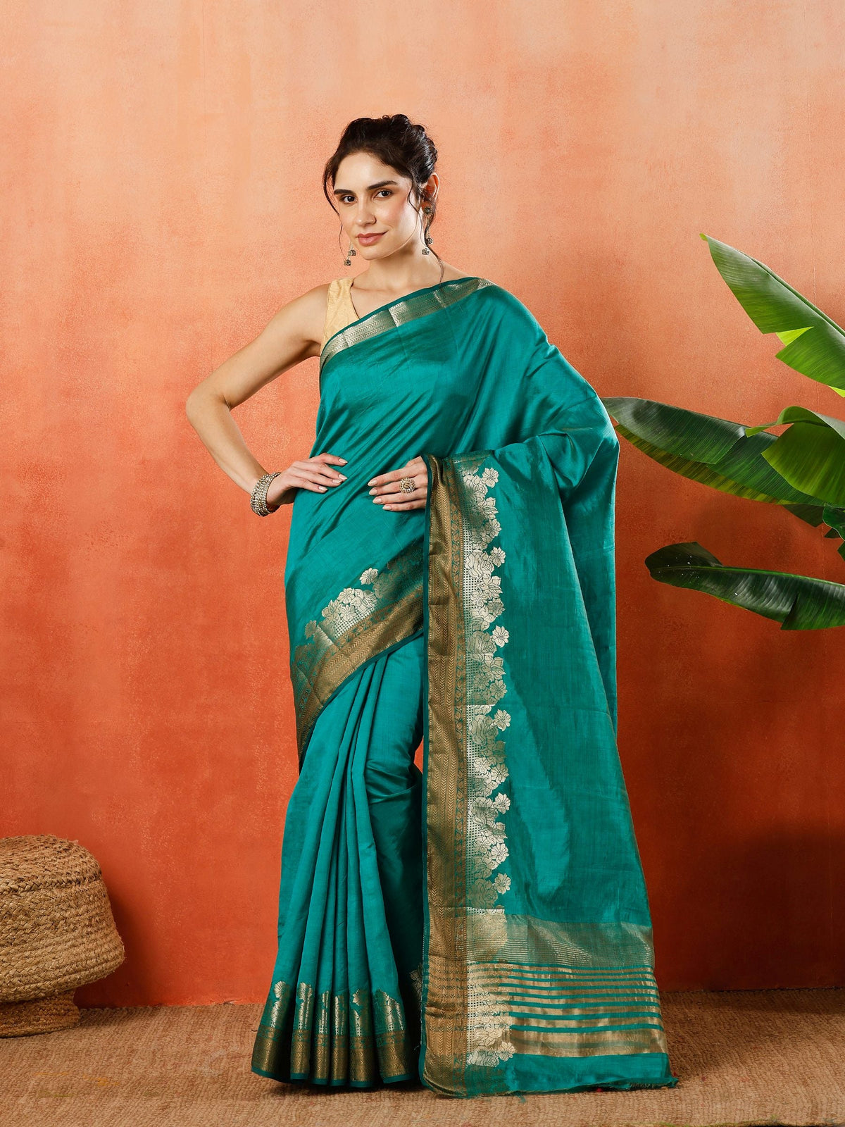 Green Zari Work Art Silk Saree