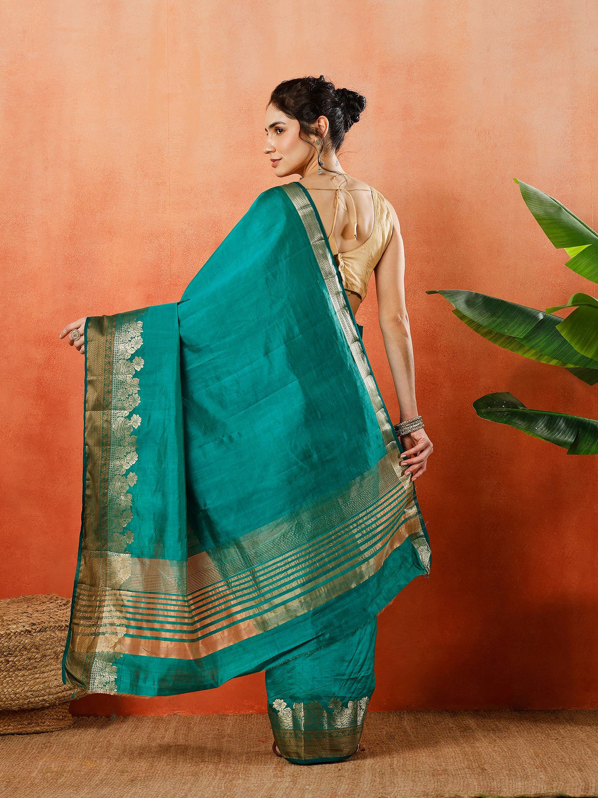 Green Zari Work Art Silk Saree