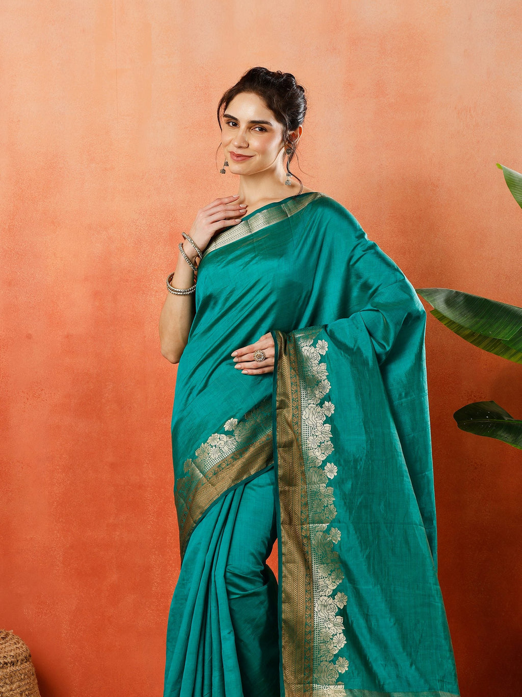 Green Zari Work Art Silk Saree