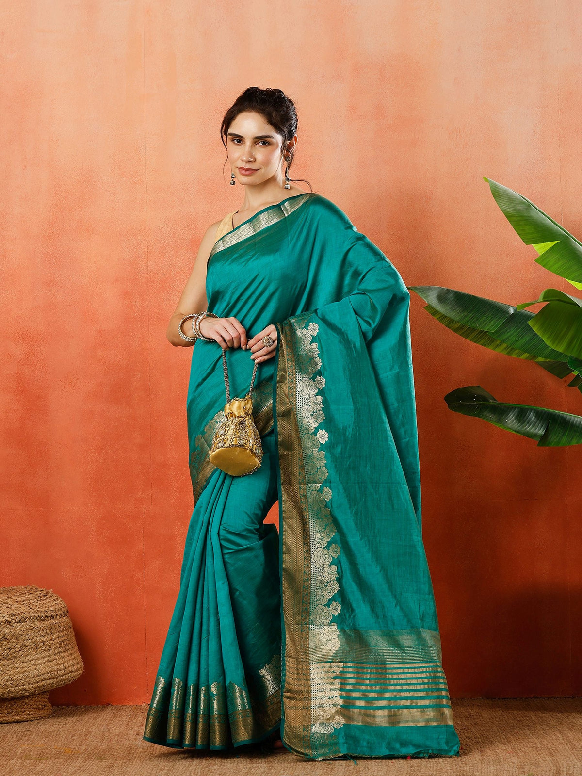 Green Zari Work Art Silk Saree