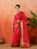 Hot Pink Zari Work Art Silk Saree