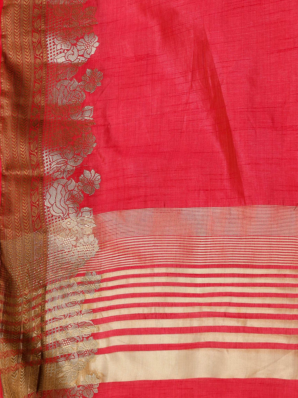 Hot Pink Zari Work Art Silk Saree