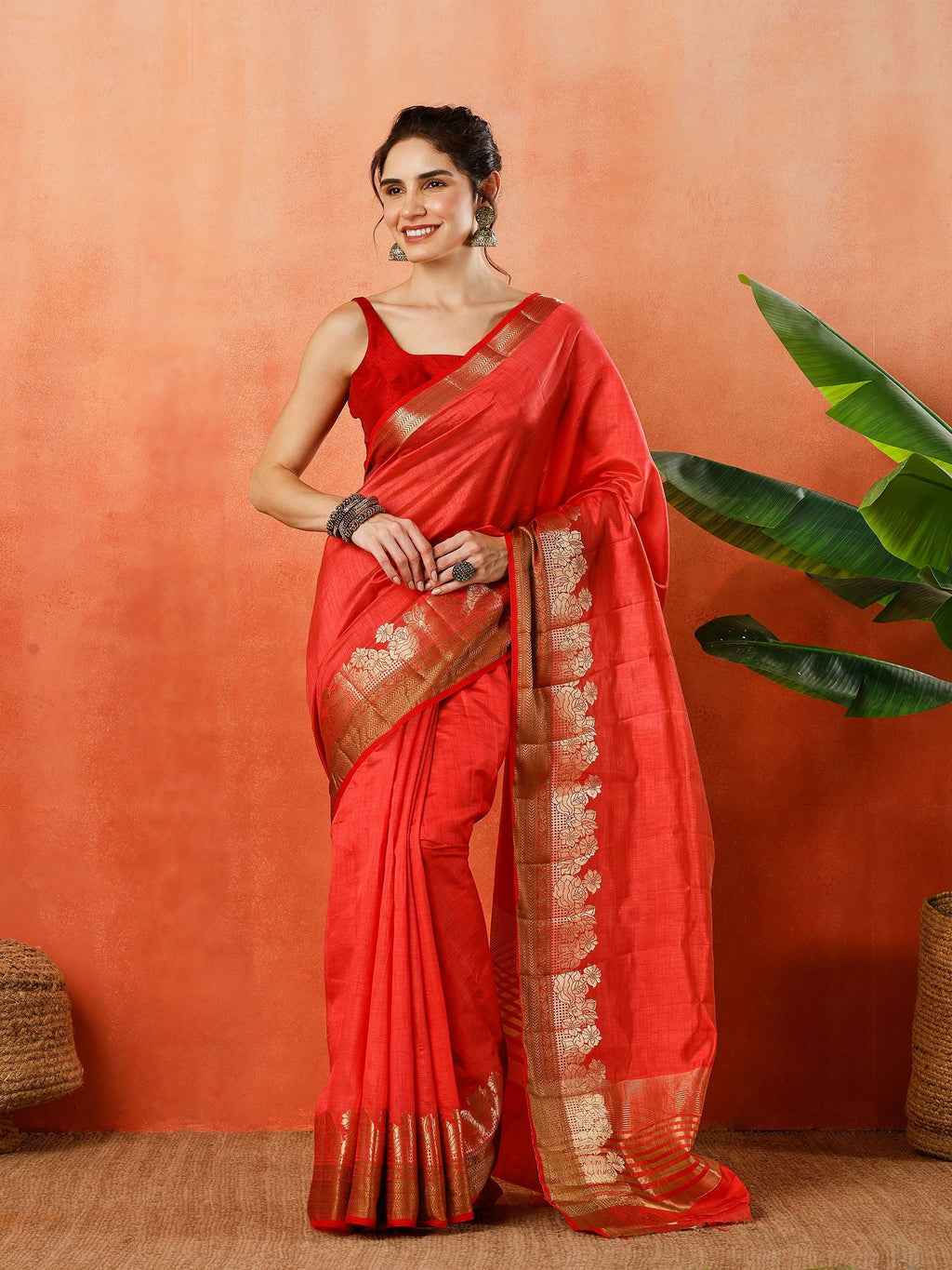 Pink Zari Work Art Silk Saree
