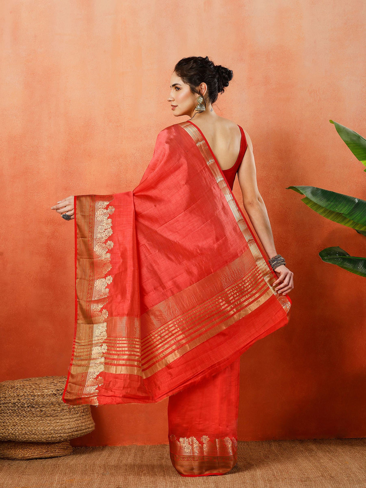Pink Zari Work Art Silk Saree