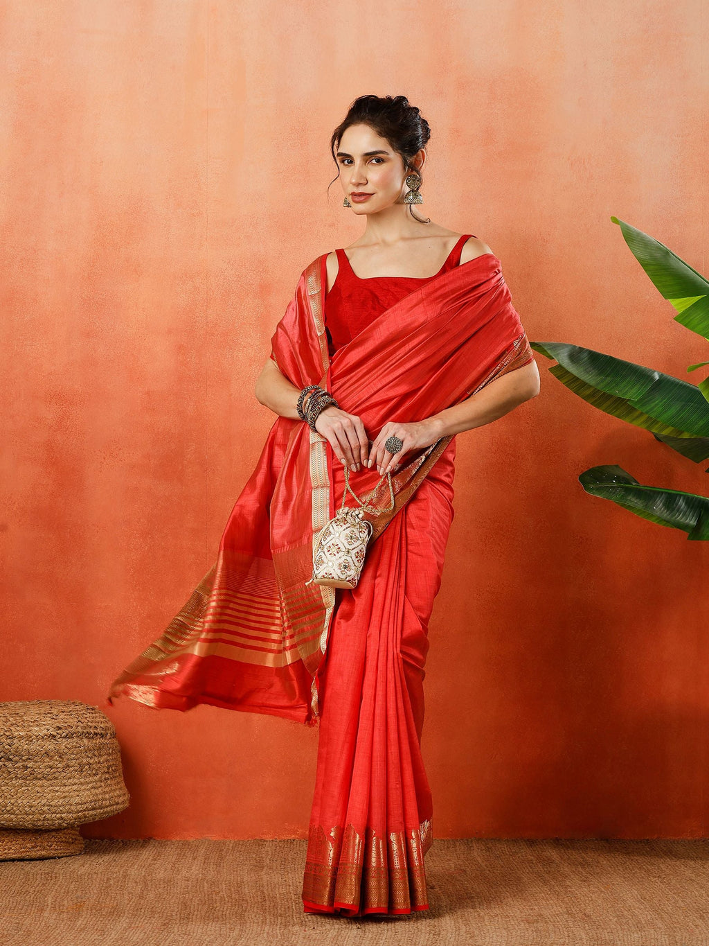 Pink Zari Work Art Silk Saree