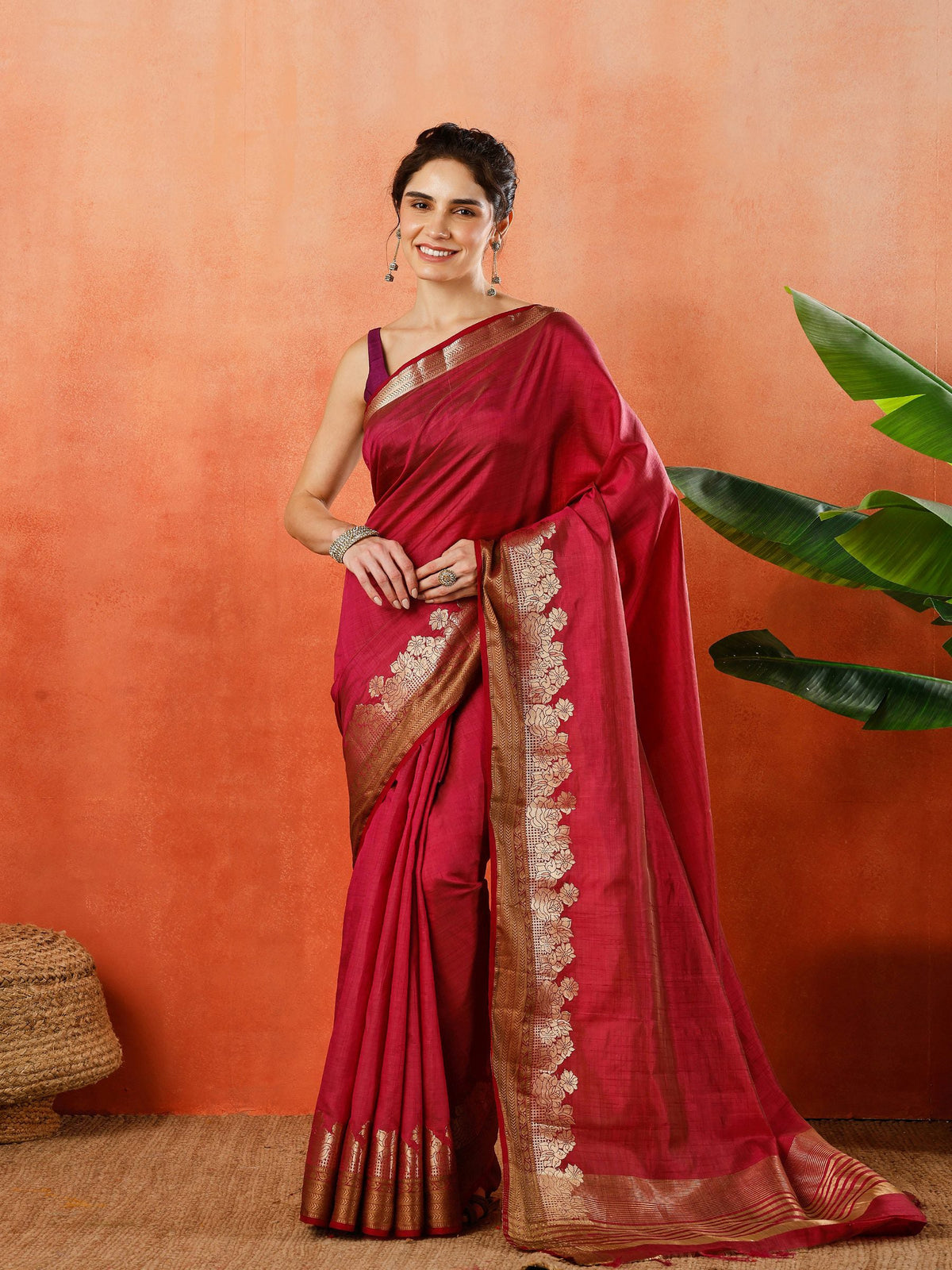 Wine Zari Work Art Silk Saree