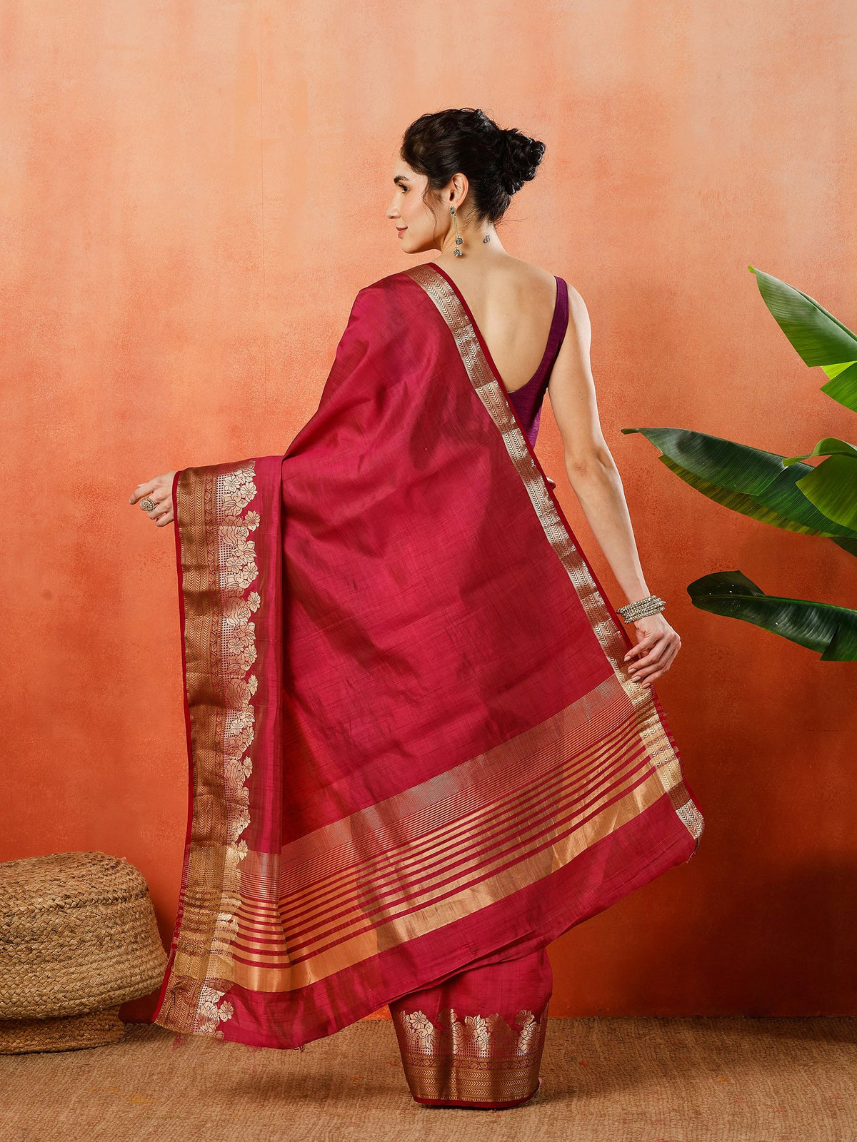 Wine Zari Work Art Silk Saree