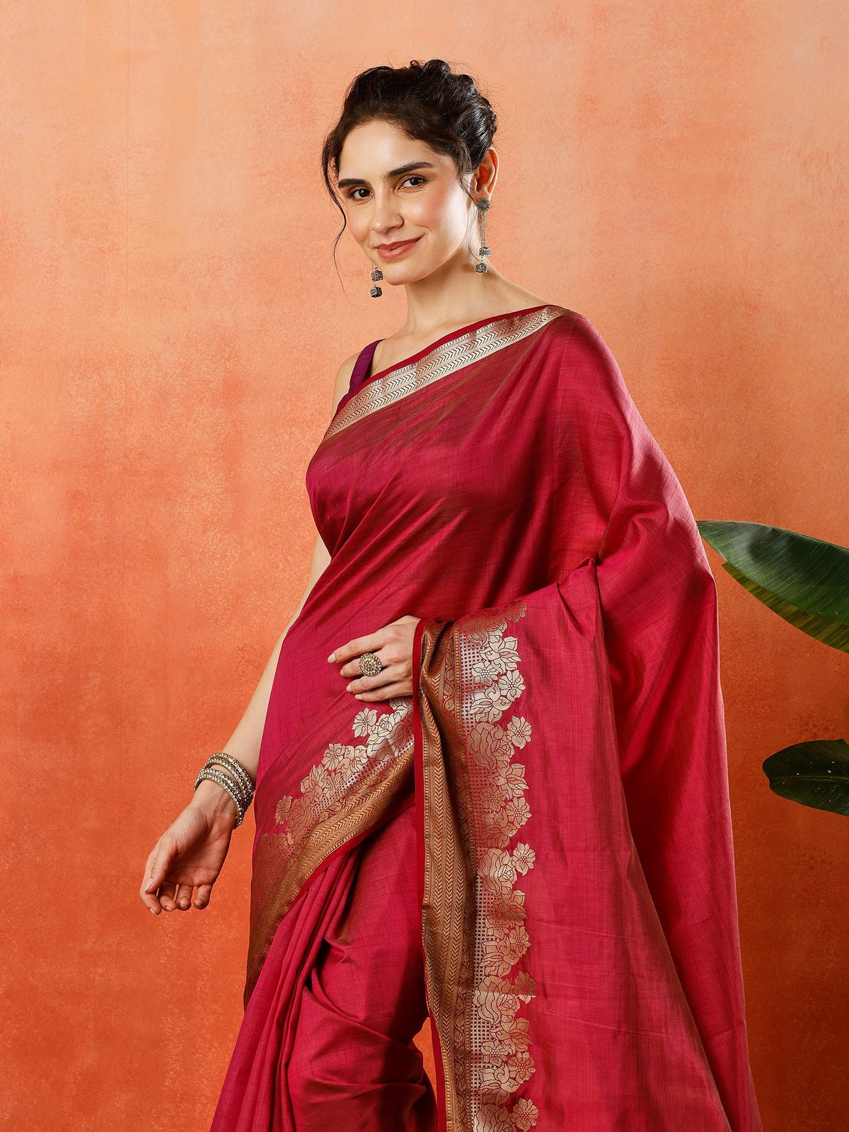 Wine Zari Work Art Silk Saree