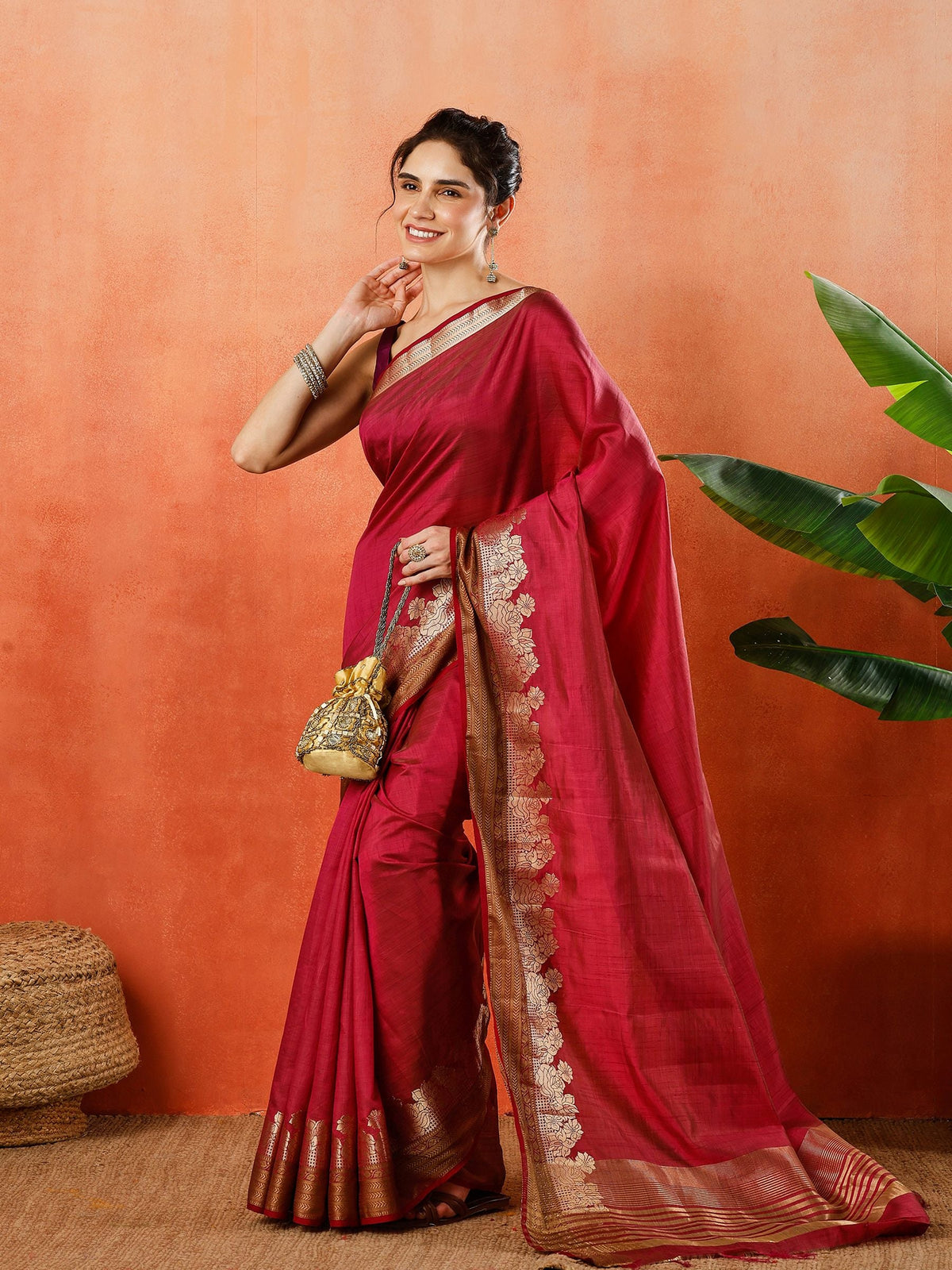 Wine Zari Work Art Silk Saree