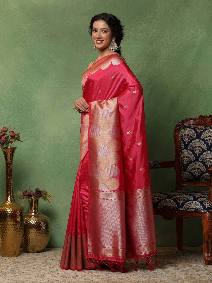 Hot Pink Woven Design Art Silk Saree