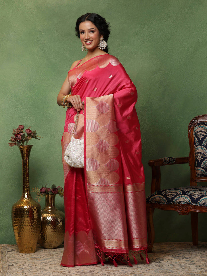 Hot Pink Woven Design Art Silk Saree