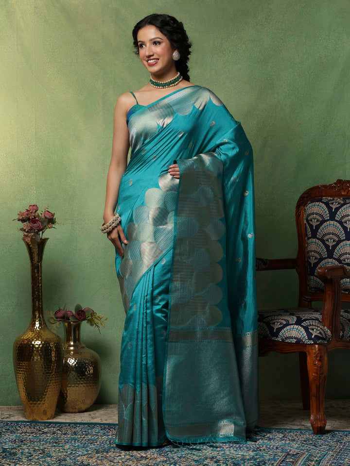 Lake Blue Woven Design Art Silk Saree