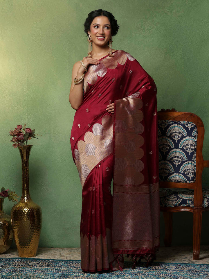 Wine Woven Design Art Silk Saree