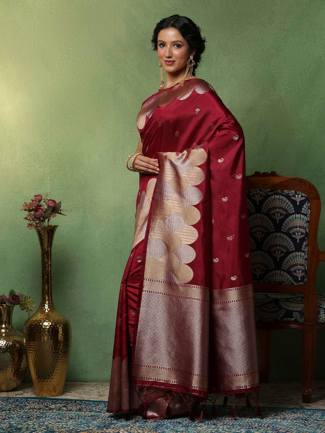 Wine Woven Design Art Silk Saree