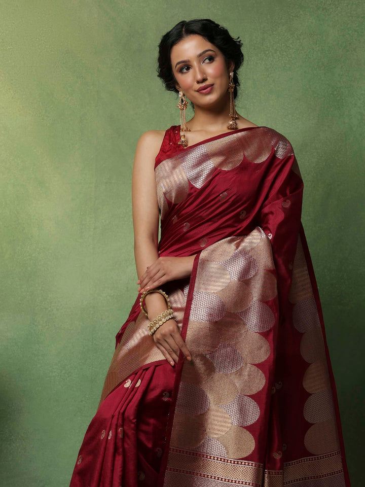 Wine Woven Design Art Silk Saree
