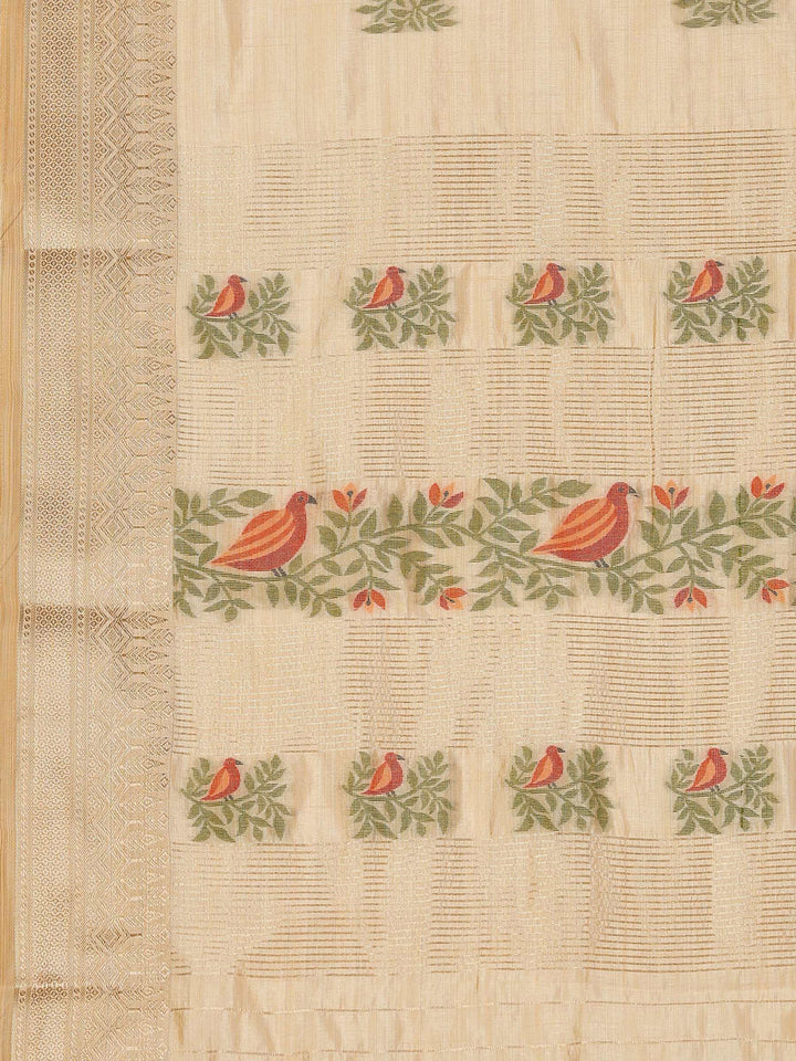 Beige Woven Design Art Silk Saree