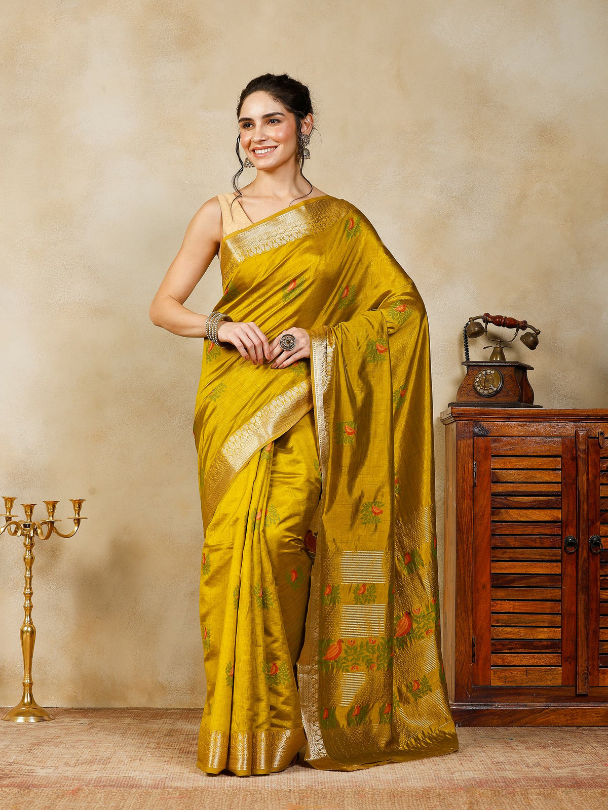 Mehndi Woven Design Art Silk Saree