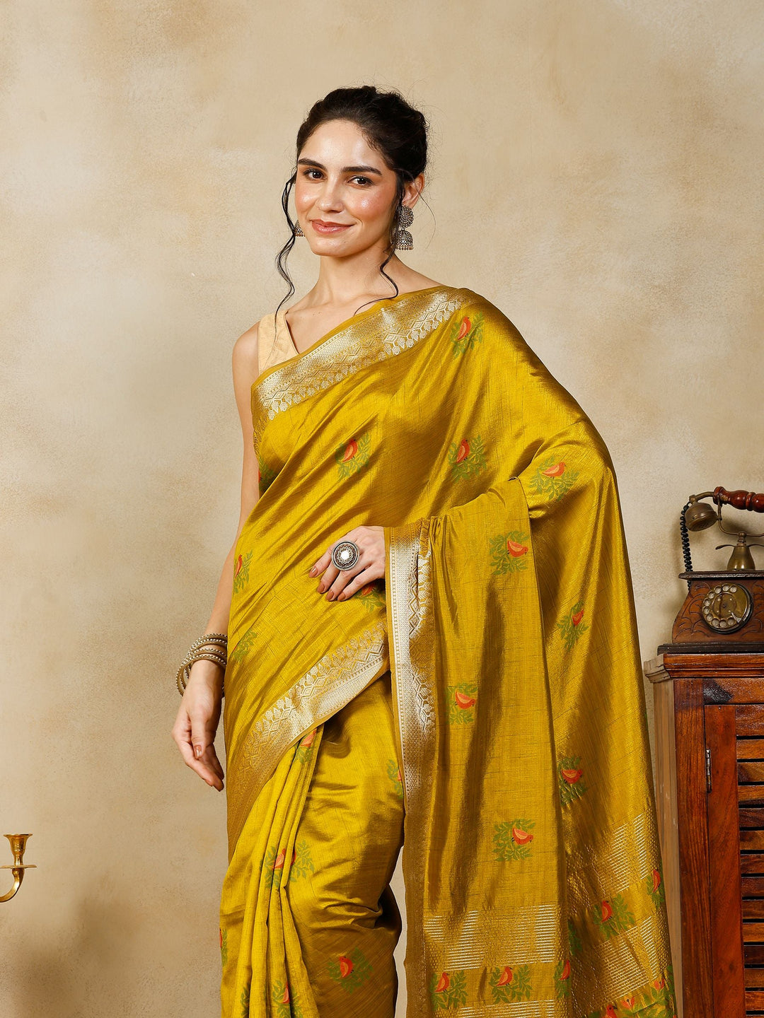 Mehndi Woven Design Art Silk Saree