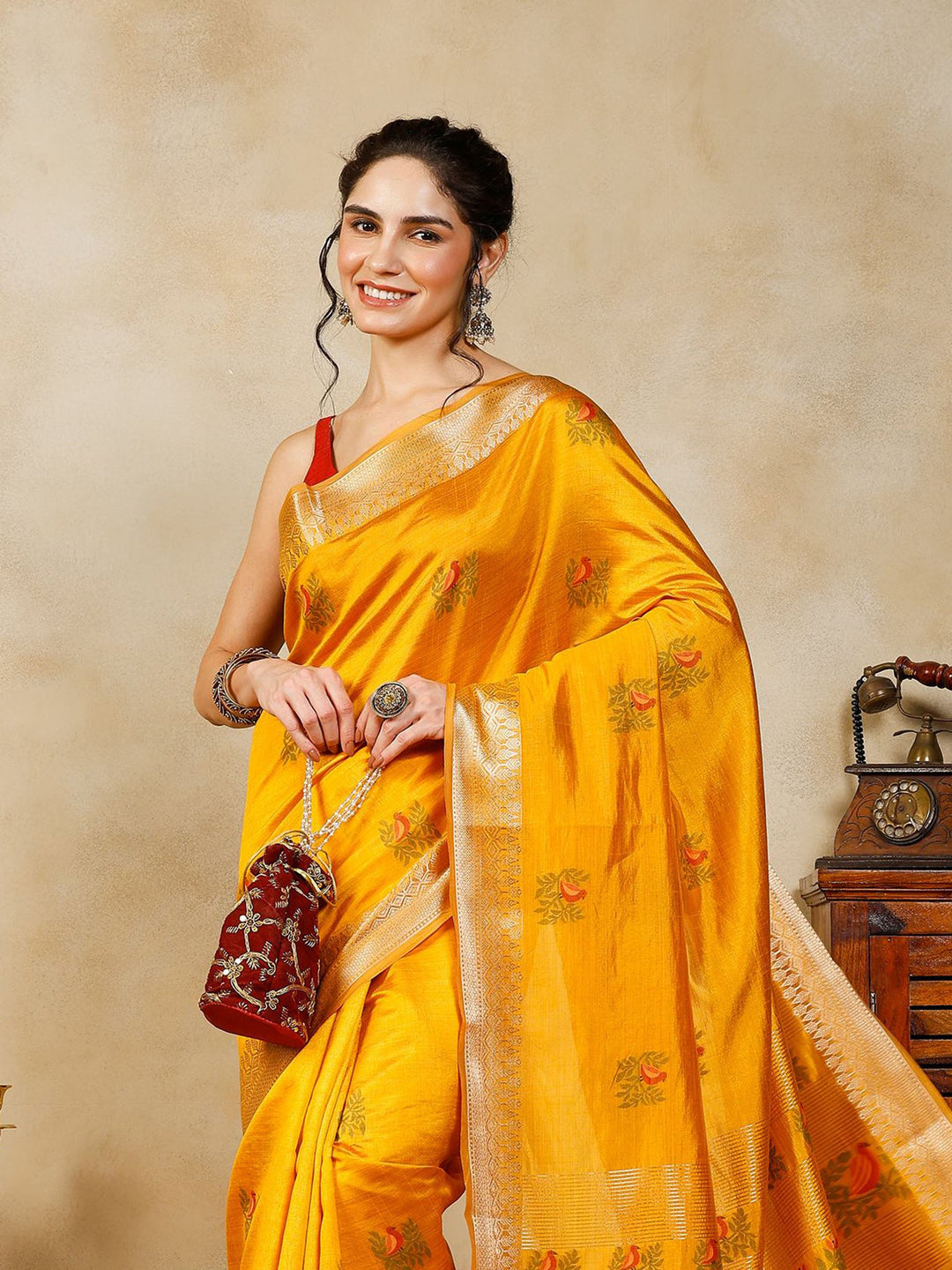 Mustard Woven Design Art Silk Saree