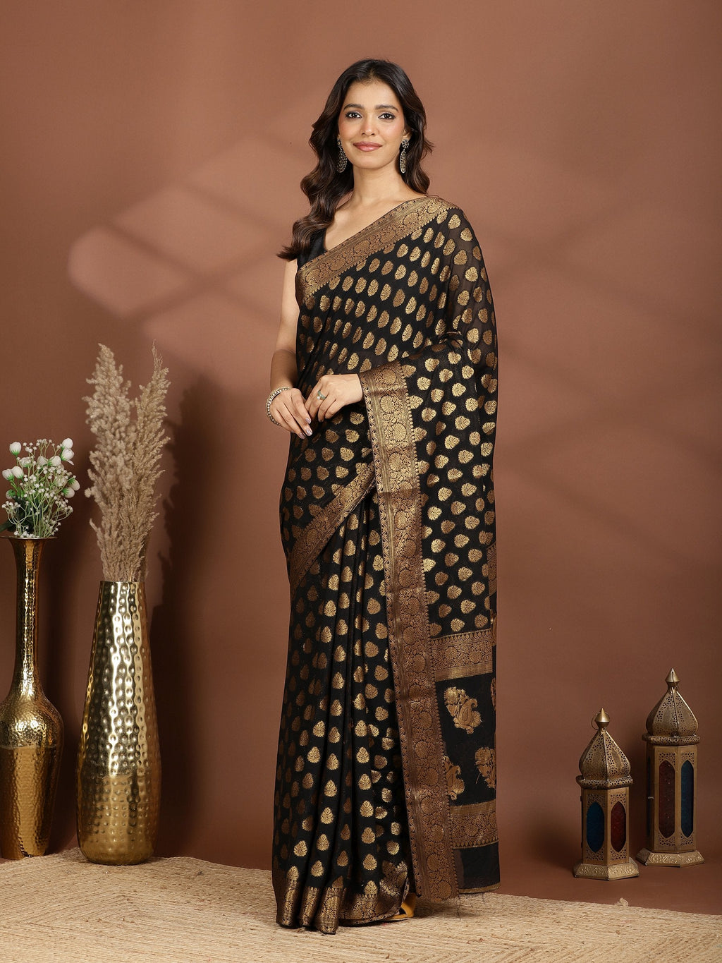 Black Embroidered Georgette Saree