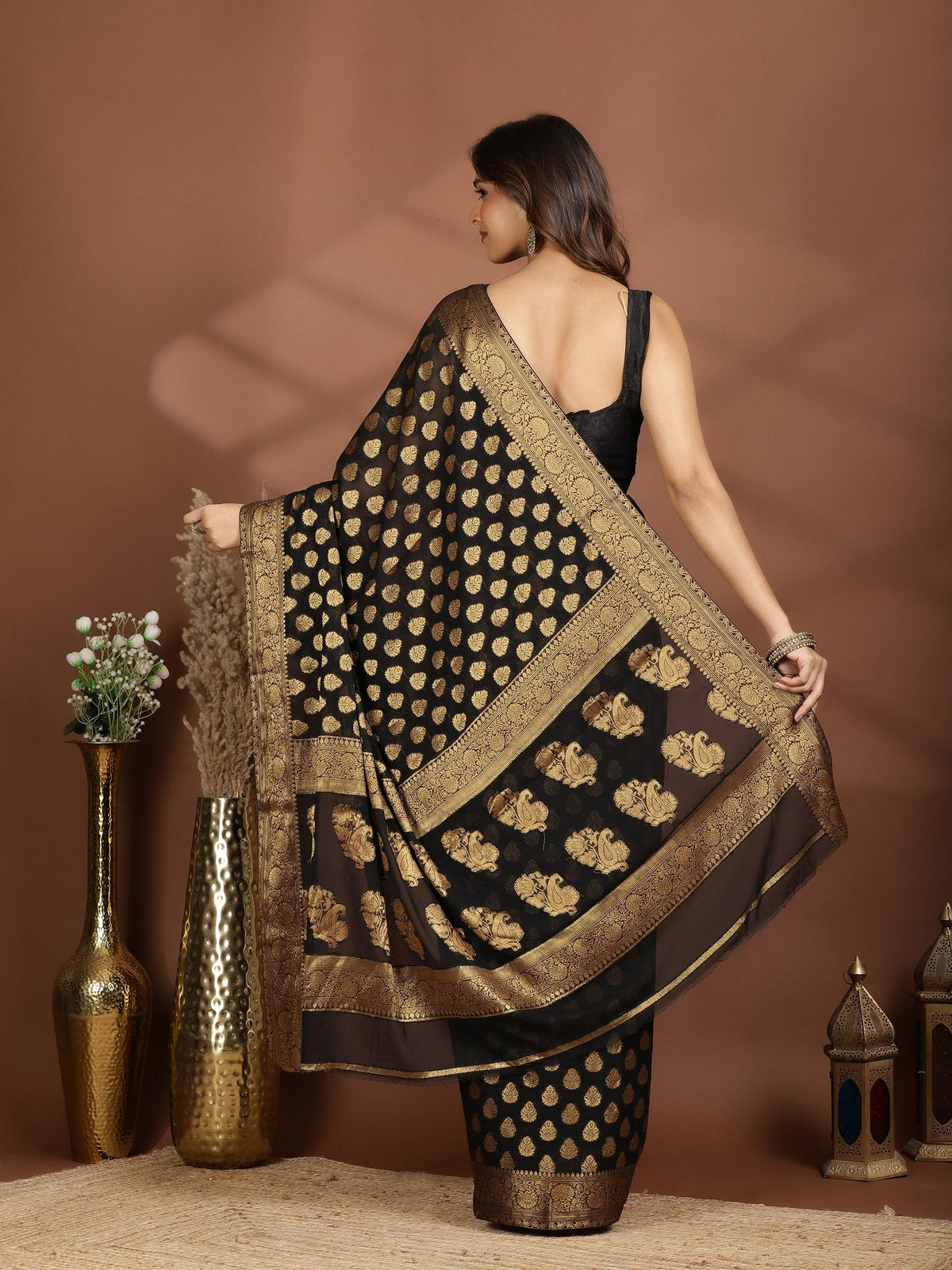 Black Embroidered Georgette Saree