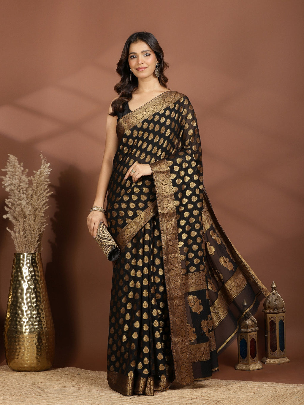 Black Embroidered Georgette Saree