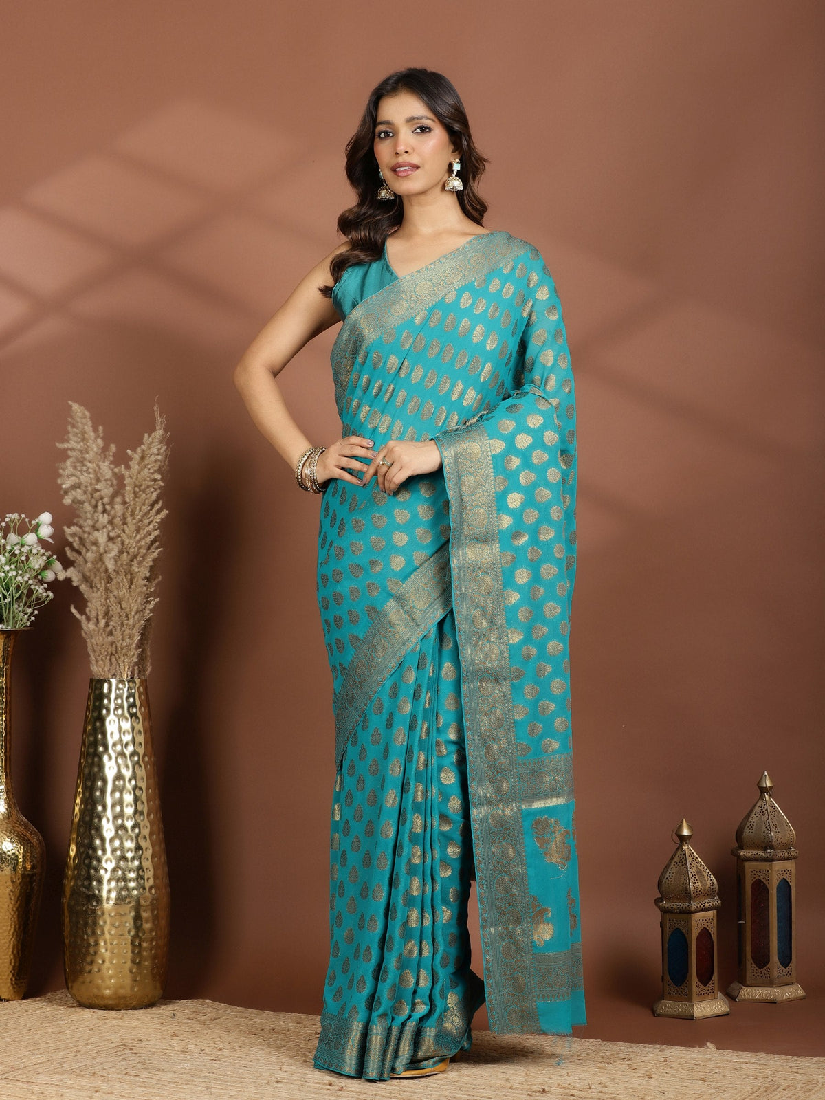 Firozee Embroidered Georgette Saree