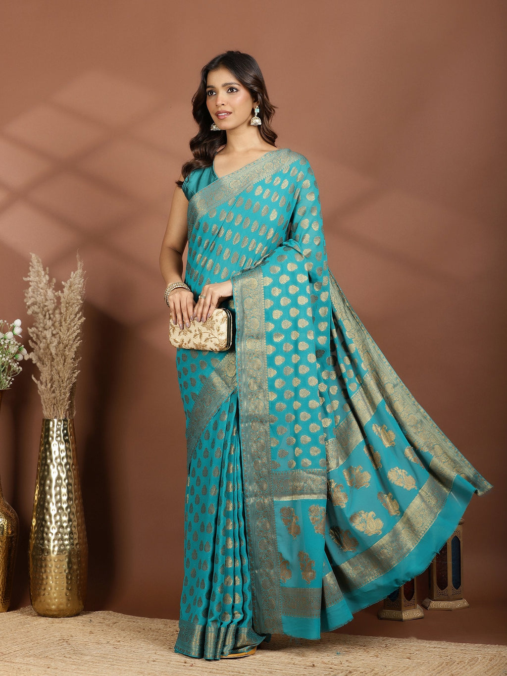 Firozee Embroidered Georgette Saree