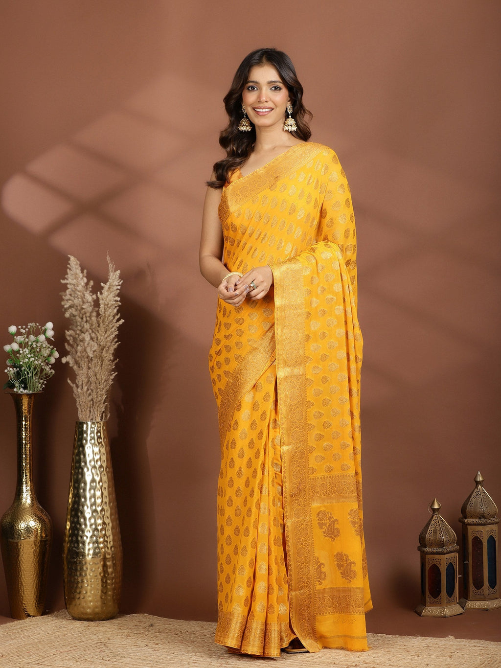 Mustard Embroidered Georgette Saree