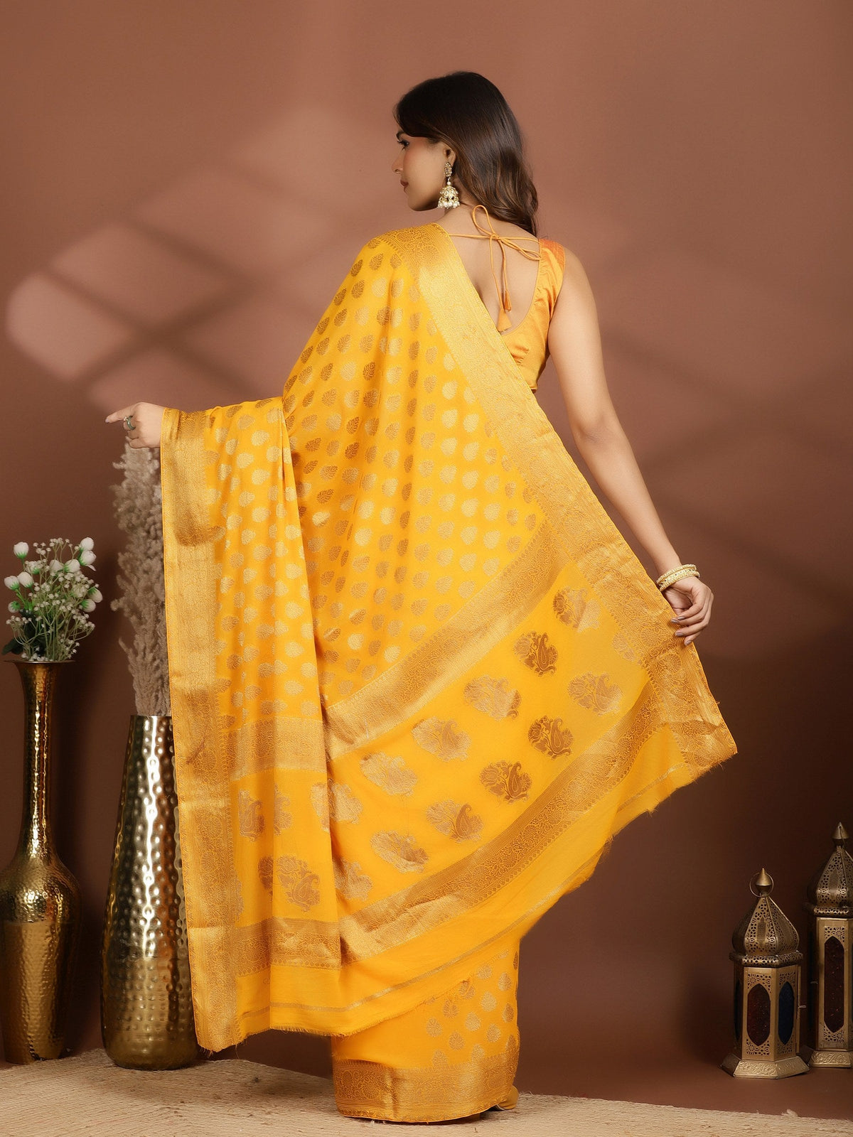 Mustard Embroidered Georgette Saree