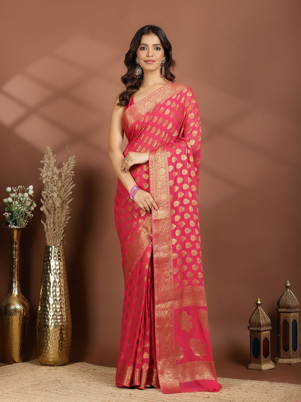 Rani Embroidered Georgette Saree