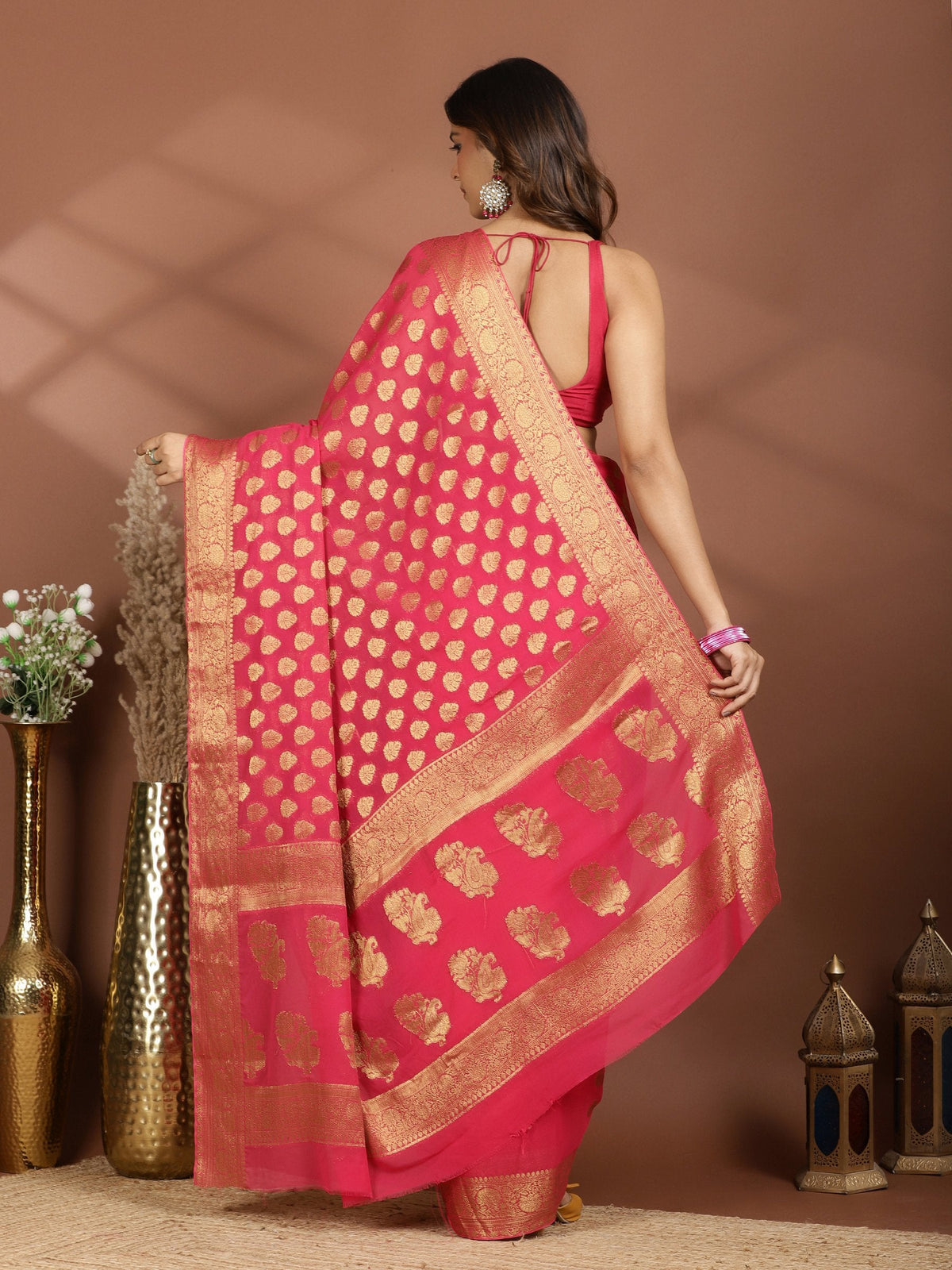 Rani Embroidered Georgette Saree