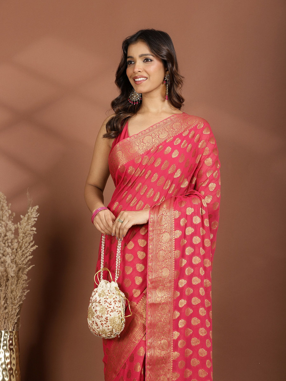 Rani Embroidered Georgette Saree