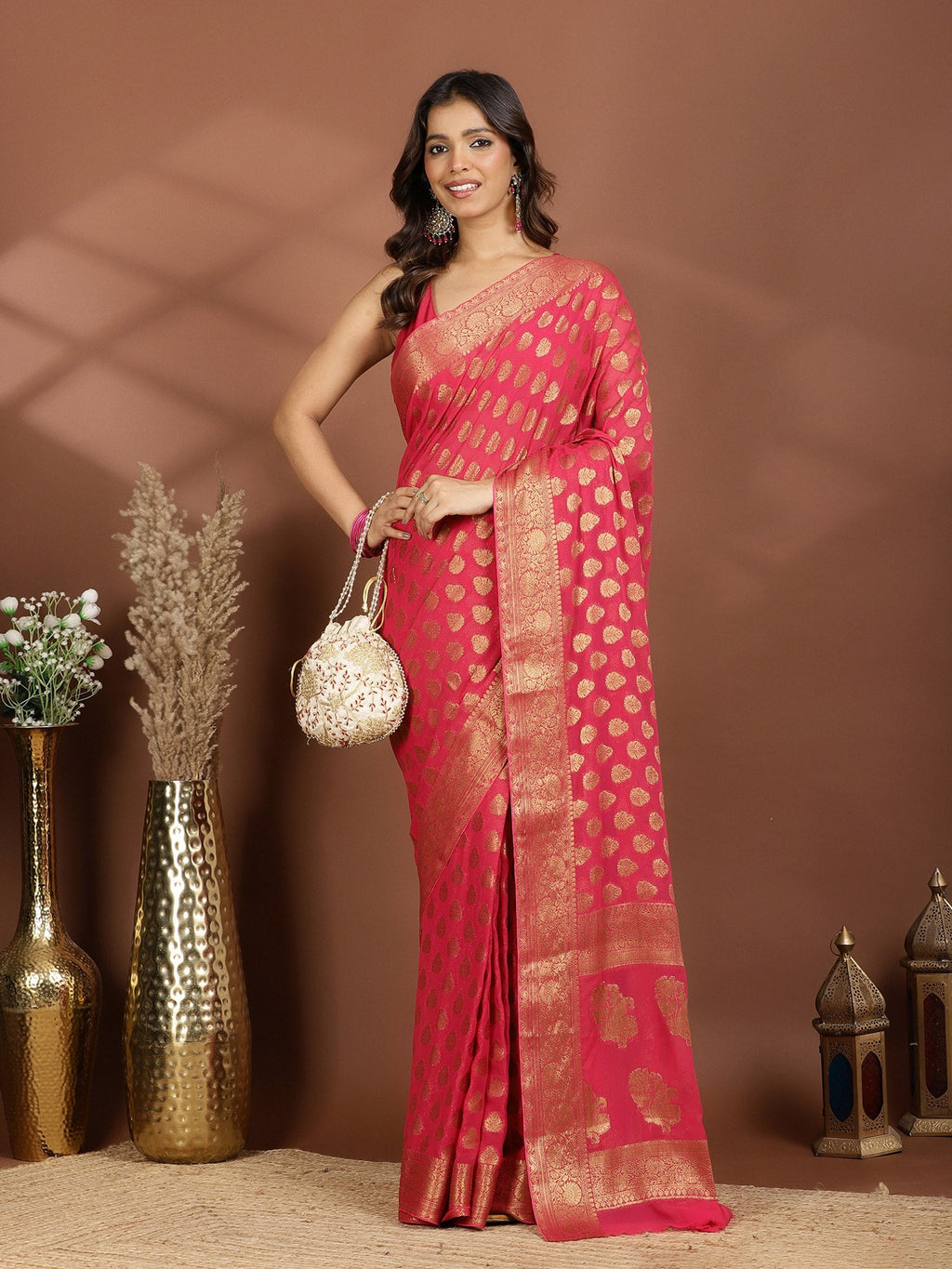 Rani Embroidered Georgette Saree