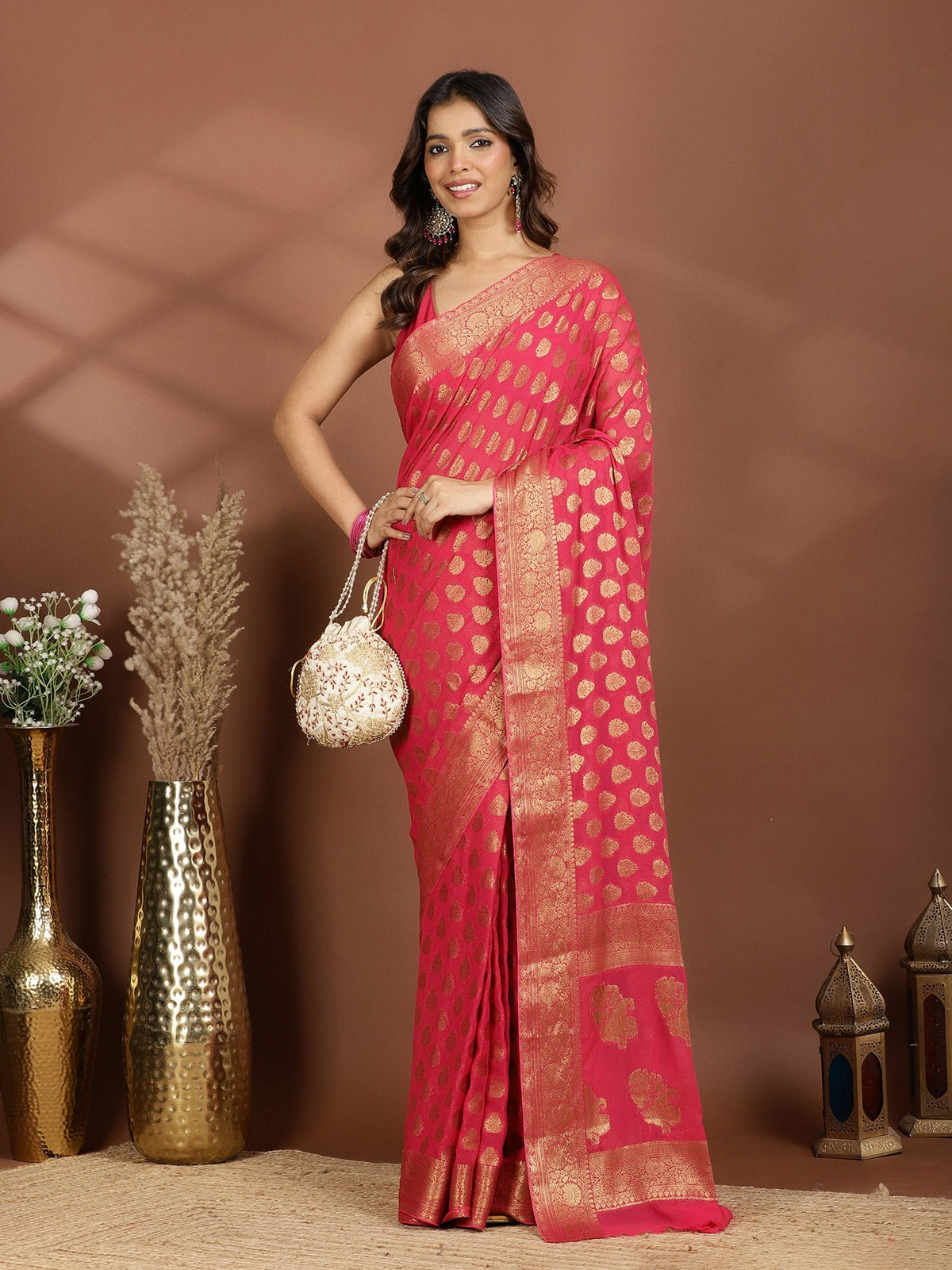 Rani Embroidered Georgette Saree