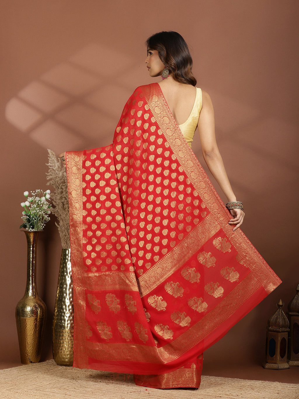 Red Embroidered Georgette Saree