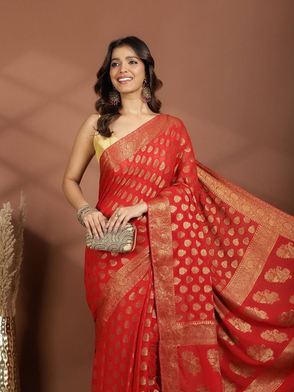 Red Embroidered Georgette Saree