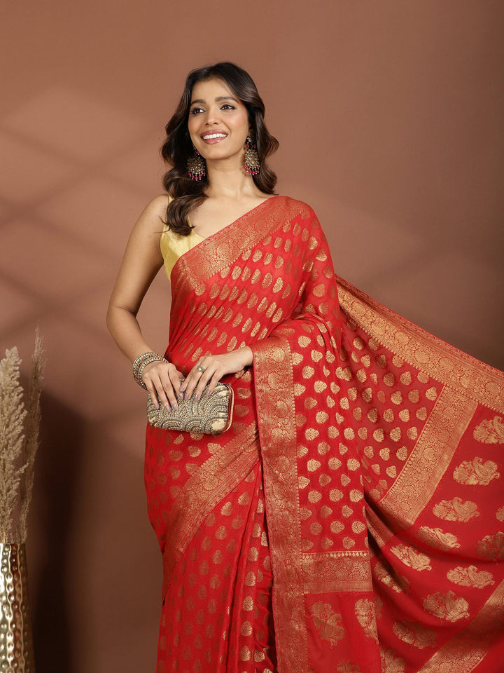 Red Embroidered Georgette Saree