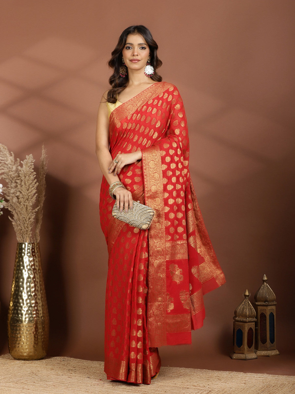 Red Embroidered Georgette Saree