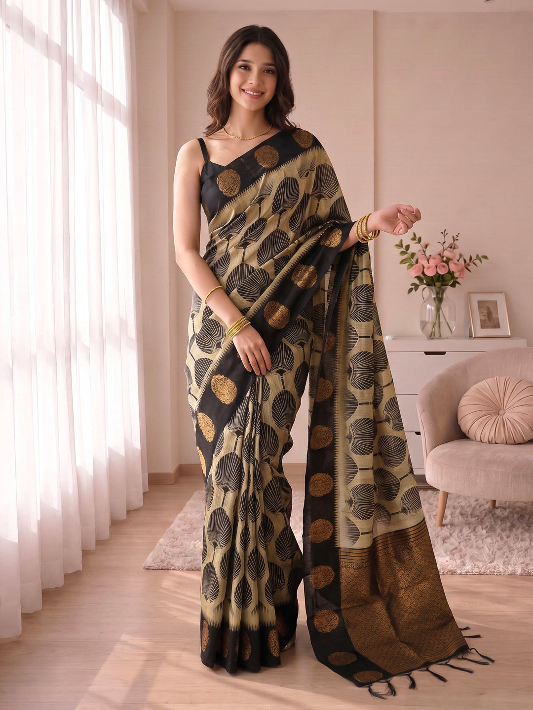Geometric Print Art Tussar Saree