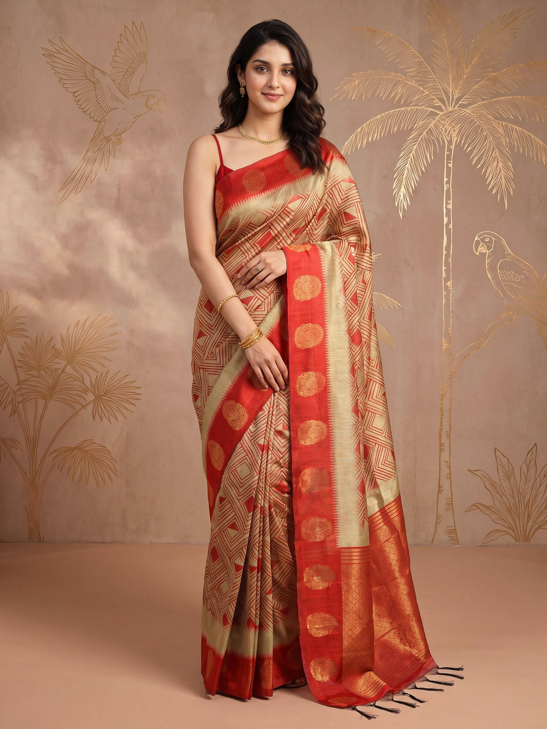 Geometric Print Art Tussar Saree