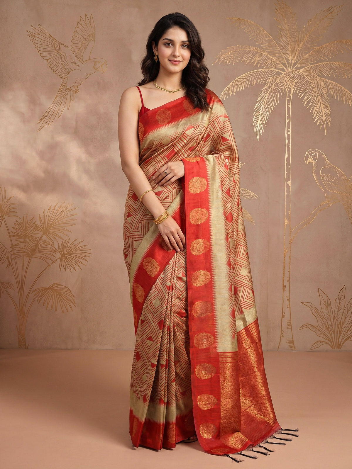 Geometric Print Art Tussar Saree