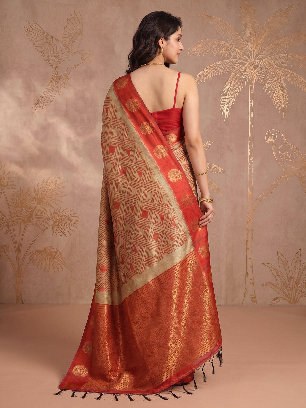 Geometric Print Art Tussar Saree