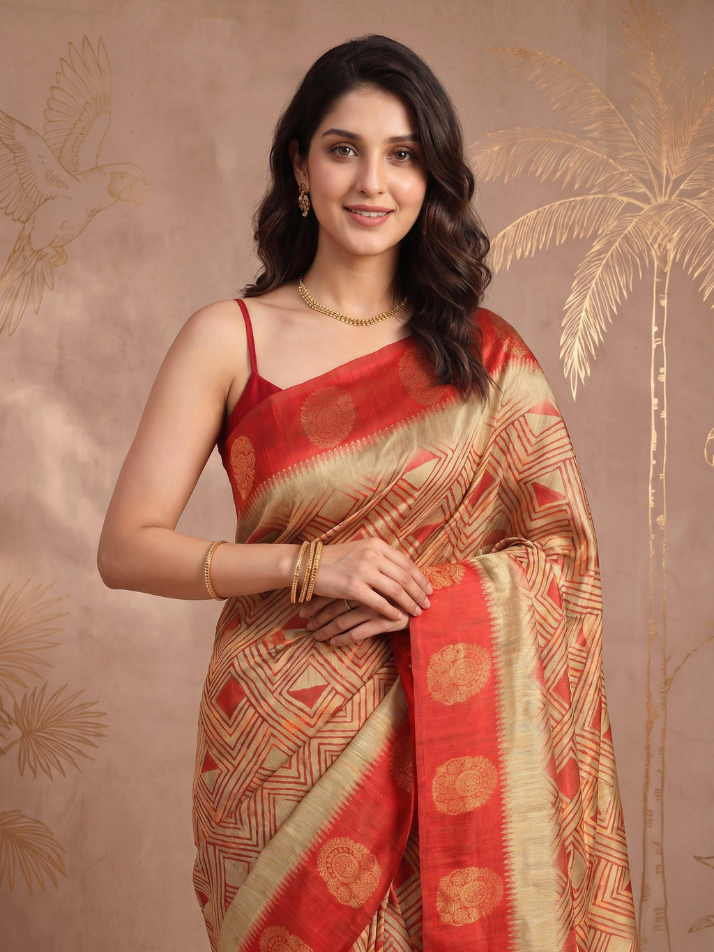 Geometric Print Art Tussar Saree