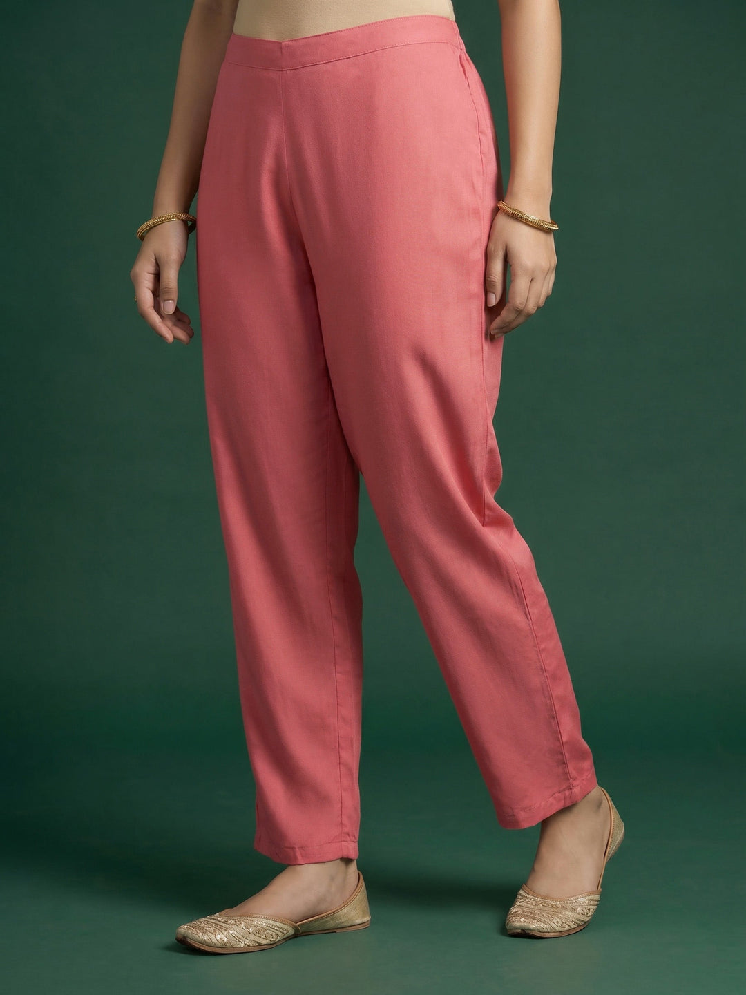 Cream Pink Printed Cotton Blend Suit Set