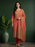 Dull Pink Printed Cotton Blend Kurta With Pant & Dupatta