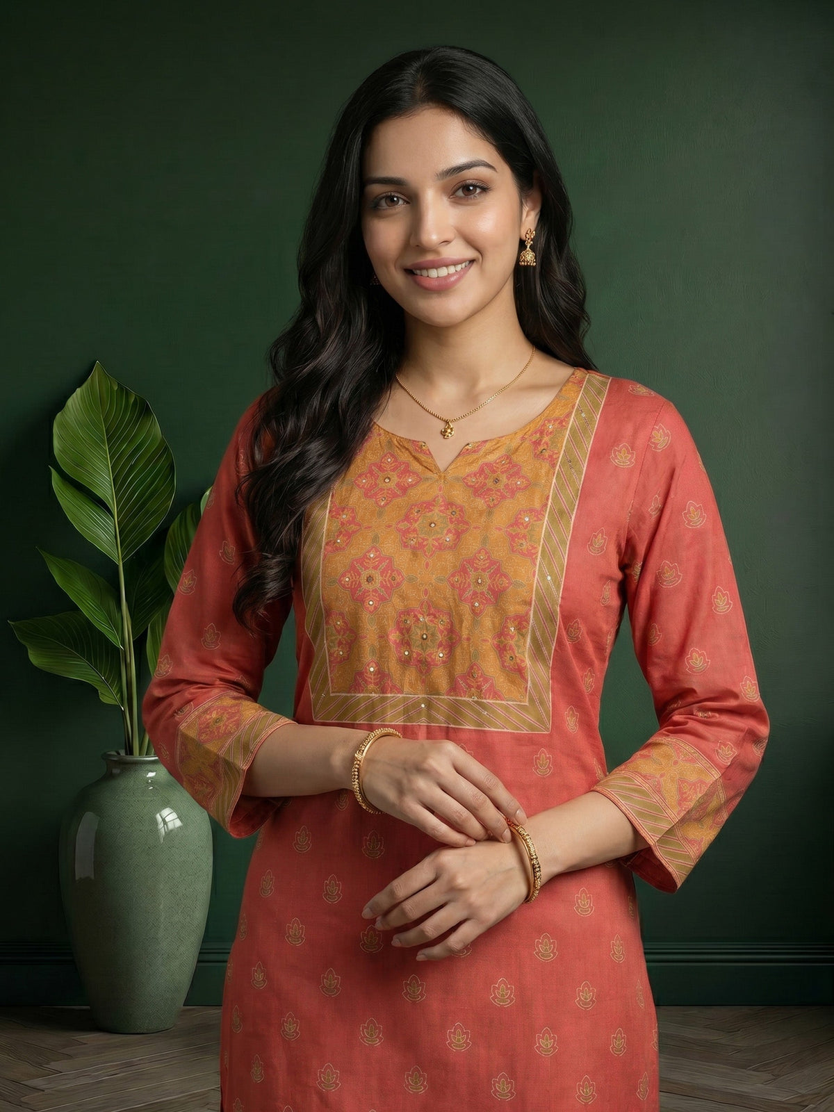 Dull Pink Printed Cotton Blend Kurta With Pant & Dupatta